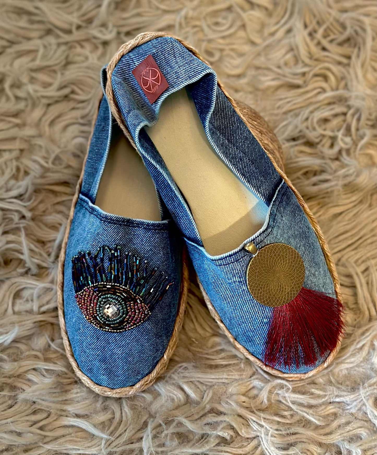 Denim Spiritual Pearl Eye Red - Espadrille