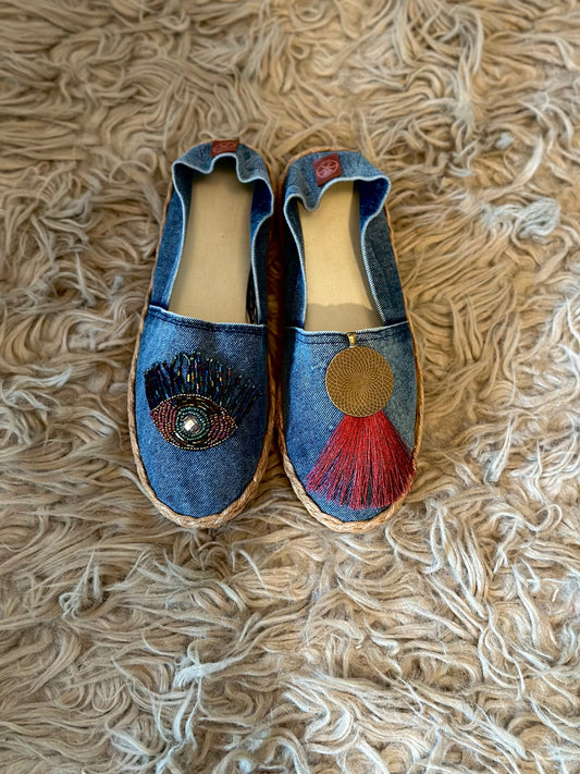 Denim Spiritual Pearl Eye Red - Espadrille