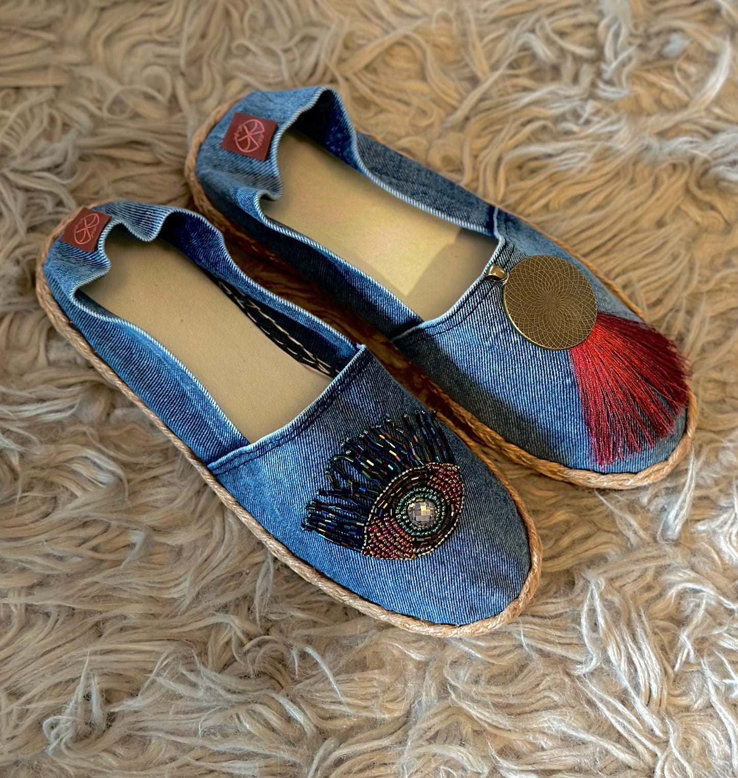 Denim Spiritual Pearl Eye Red - Espadrille