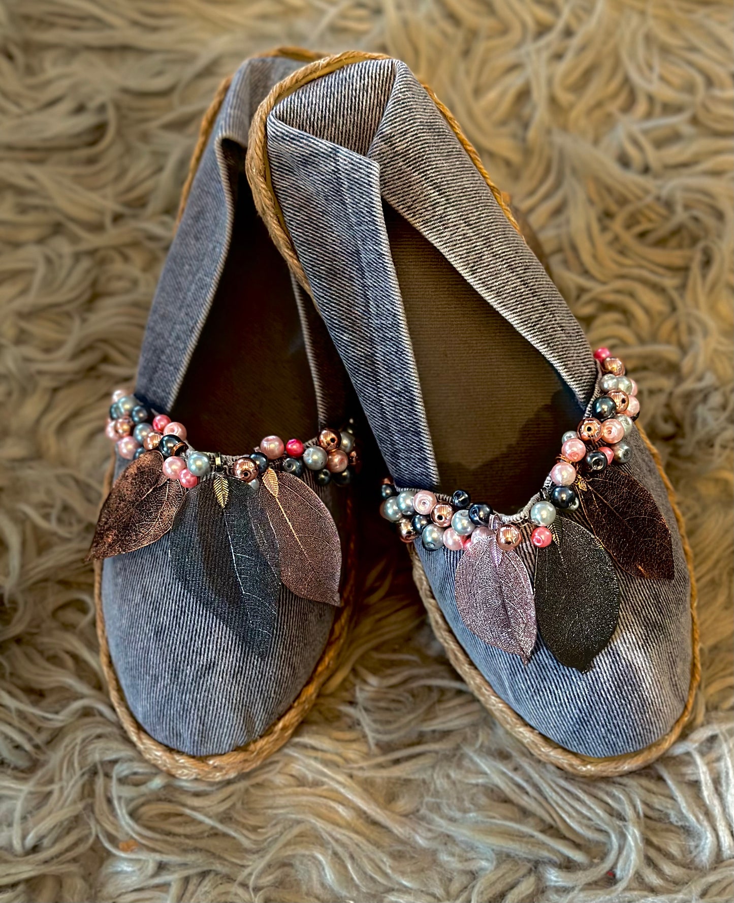 Denim  Leaf-Pearl line - Espadrille