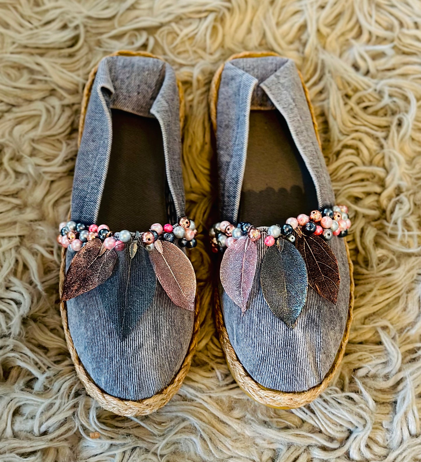 Denim  Leaf-Pearl line - Espadrille