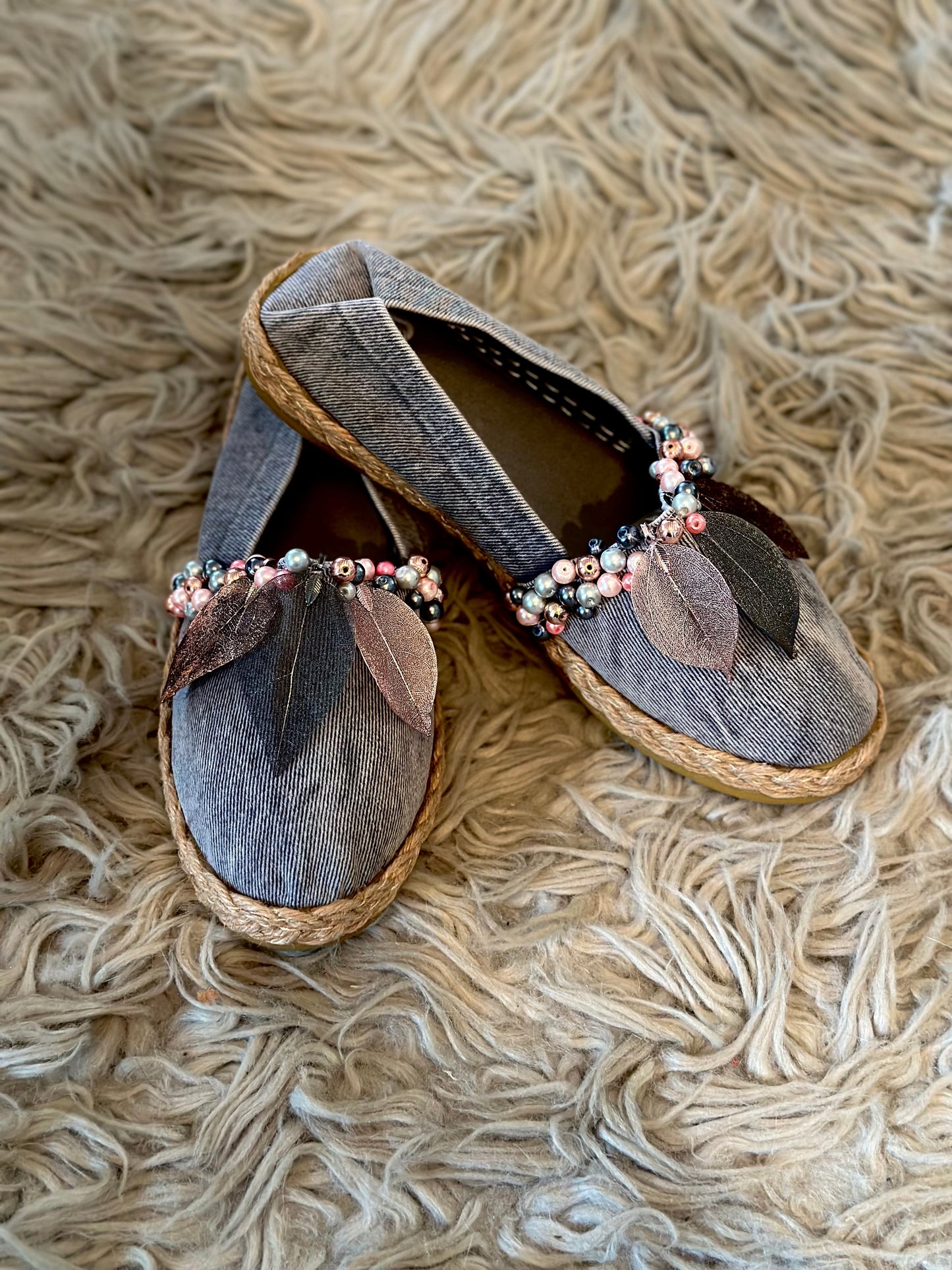 Denim  Leaf-Pearl line - Espadrille