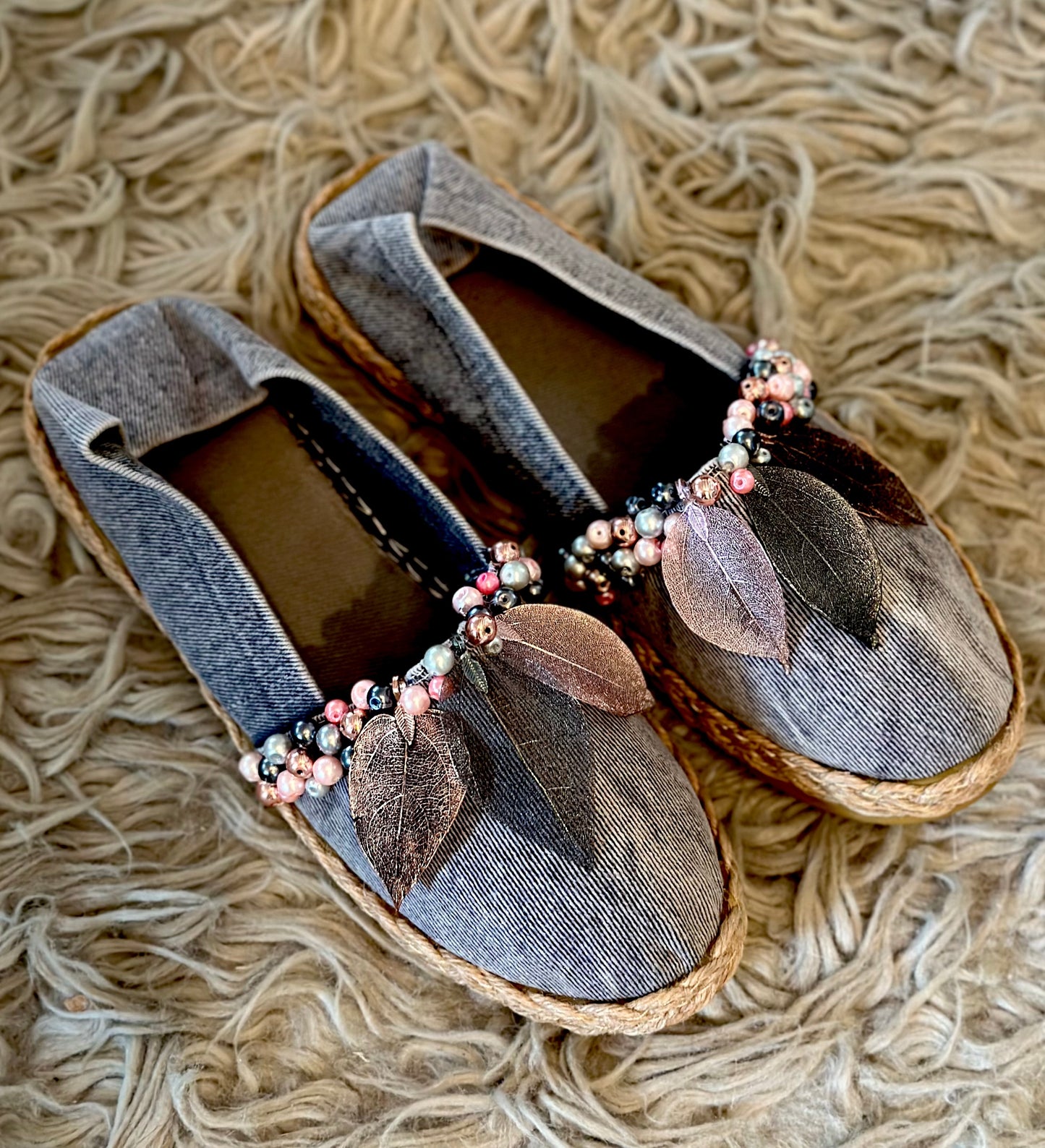 Denim  Leaf-Pearl line - Espadrille