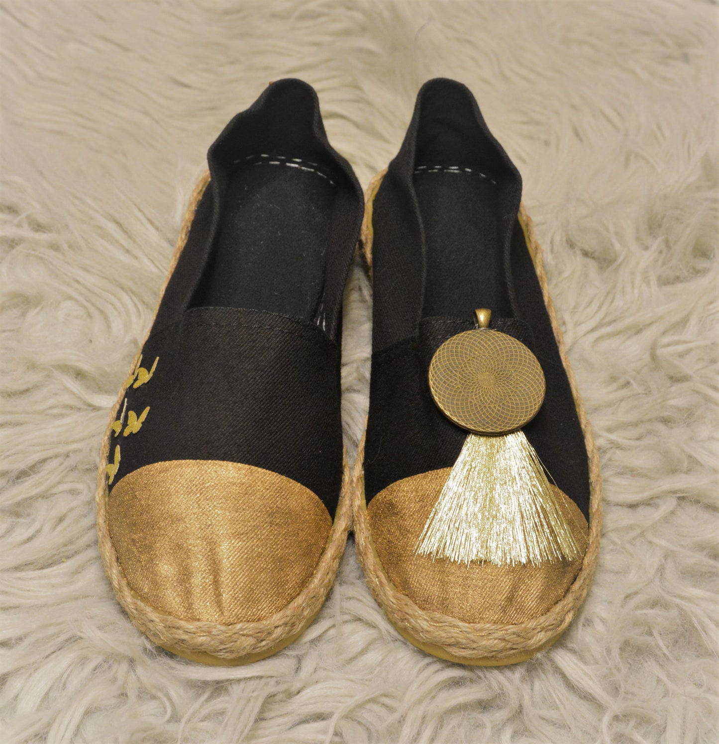 Gold Tassau Black & Gold Butterfly - Espadrille