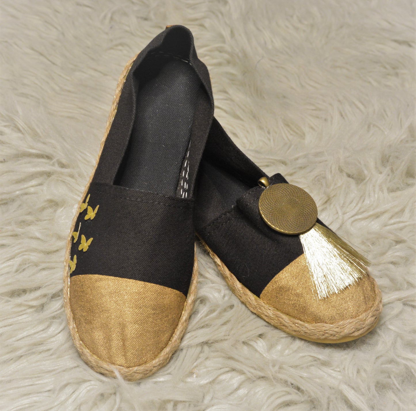 Gold Tassau Black & Gold Butterfly - Espadrille