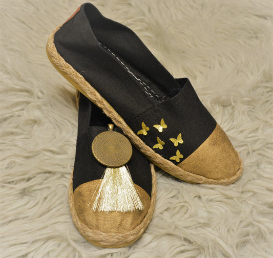 Gold Tassau Black & Gold Butterfly - Espadrille